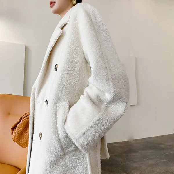 High-end 100% Alpaca Coat Women Camel Mid-Length Wool Jacket Female Winter Thick White Lace-Up Warm Double Breasted Suit Collar：圖片 15