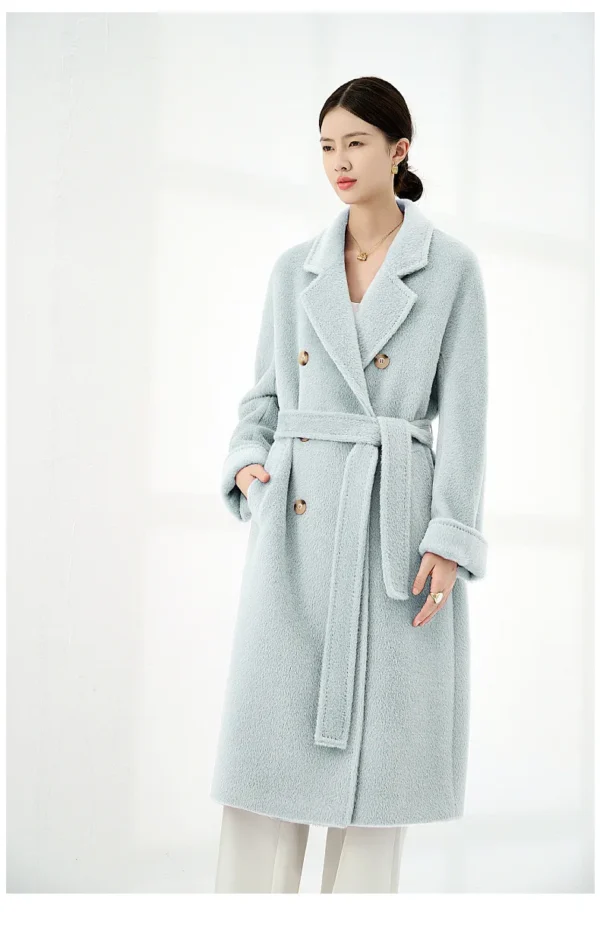 High-end 100% Alpaca Coat Women Camel Mid-Length Wool Jacket Female Winter Thick White Lace-Up Warm Double Breasted Suit Collar：圖片 16