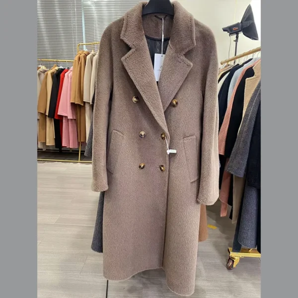 High-end 100% Alpaca Coat Women Camel Mid-Length Wool Jacket Female Winter Thick White Lace-Up Warm Double Breasted Suit Collar：圖片 18