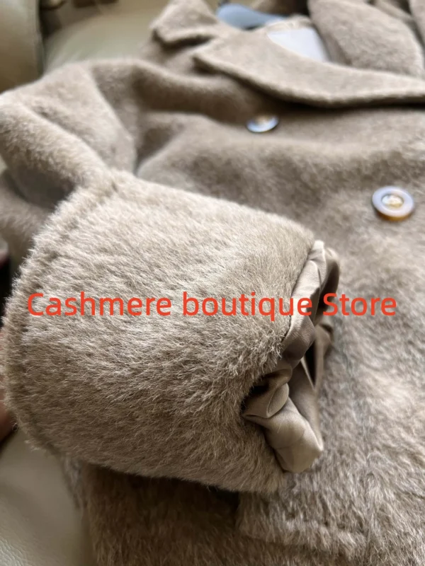 High-end 100% Alpaca Coat Women Camel Mid-Length Wool Jacket Female Winter Thick White Lace-Up Warm Double Breasted Suit Collar：圖片 15