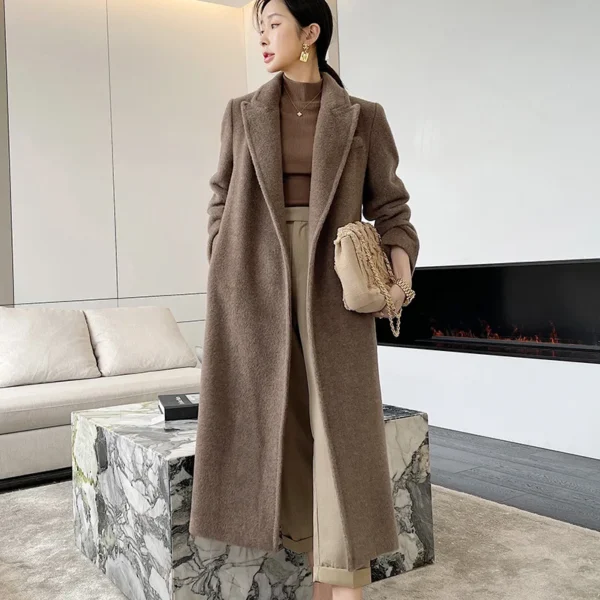 High-end Alpaca Coat Women Winter Long Black Coat Lace-up Loose 2024 New Wool Coat Lining Suit Collar Straight Casual Commuting：圖片 6