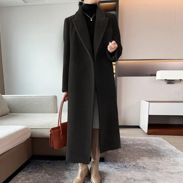 High-end Alpaca Coat Women Winter Long Black Coat Lace-up Loose 2024 New Wool Coat Lining Suit Collar Straight Casual Commuting：圖片 7