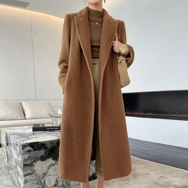 High-end Alpaca Coat Women Winter Long Black Coat Lace-up Loose 2024 New Wool Coat Lining Suit Collar Straight Casual Commuting：圖片 8