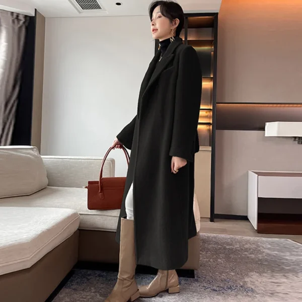 High-end Alpaca Coat Women Winter Long Black Coat Lace-up Loose 2024 New Wool Coat Lining Suit Collar Straight Casual Commuting：圖片 9