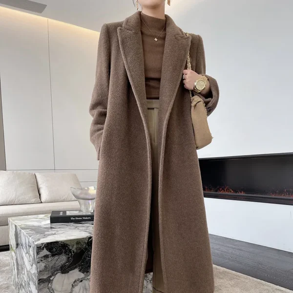 High-end Alpaca Coat Women Winter Long Black Coat Lace-up Loose 2024 New Wool Coat Lining Suit Collar Straight Casual Commuting：圖片 4