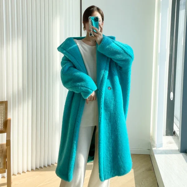 Teddy teddy bear coat women's autumn and winter fur grain camel wool coat  alpaca wool med-long woolcoat：圖片 11
