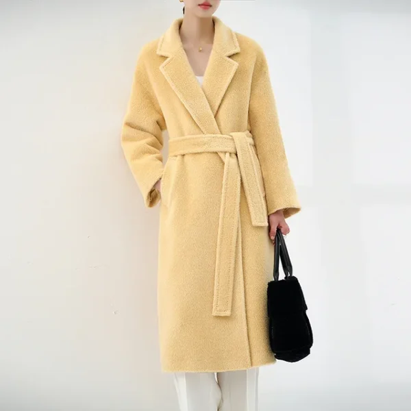 Winter Thickened Warm 100% Alpaca Wool Coat Women Long Milk White Coat 2022 Orange Rashion Camel Casual Classic Lace-up Commuter：圖片 7