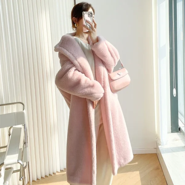 Teddy teddy bear coat women's autumn and winter fur grain camel wool coat  alpaca wool med-long woolcoat