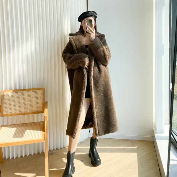 Teddy teddy bear coat women's autumn and winter fur grain camel wool coat  alpaca wool med-long woolcoat：圖片 6