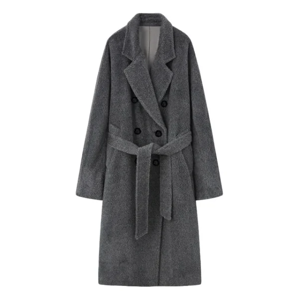 High-end 100% Alpaca Coat Women Camel Mid-Length Wool Jacket Female Winter Thick White Lace-Up Warm Double Breasted Suit Collar：圖片 11