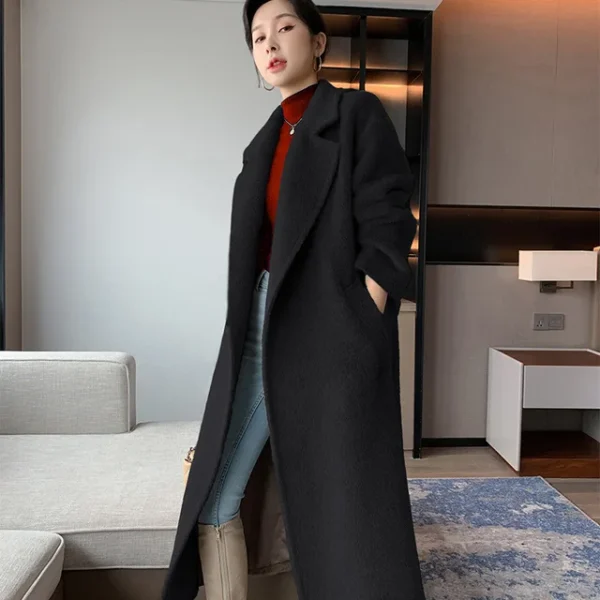 Winter Thickened Warm 100% Alpaca Wool Coat Women Long Milk White Coat 2022 Orange Rashion Camel Casual Classic Lace-up Commuter：圖片 4