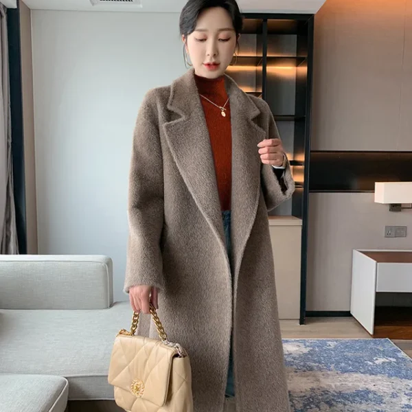 Winter Thickened Warm 100% Alpaca Wool Coat Women Long Milk White Coat 2022 Orange Rashion Camel Casual Classic Lace-up Commuter：圖片 2