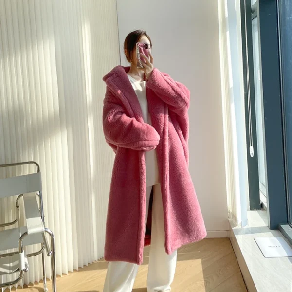 Teddy teddy bear coat women's autumn and winter fur grain camel wool coat  alpaca wool med-long woolcoat：圖片 10