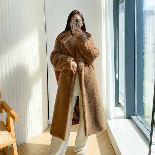 Teddy teddy bear coat women's autumn and winter fur grain camel wool coat  alpaca wool med-long woolcoat：圖片 12