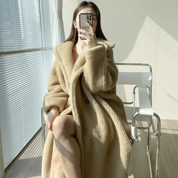 Teddy teddy bear coat women's autumn and winter fur grain camel wool coat  alpaca wool med-long woolcoat：圖片 14