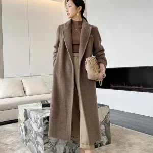 High-end Alpaca Coat Women Winter Long Black Coat Lace-up Loose 2024 New Wool Coat Lining Suit Collar Straight Casual Commuting