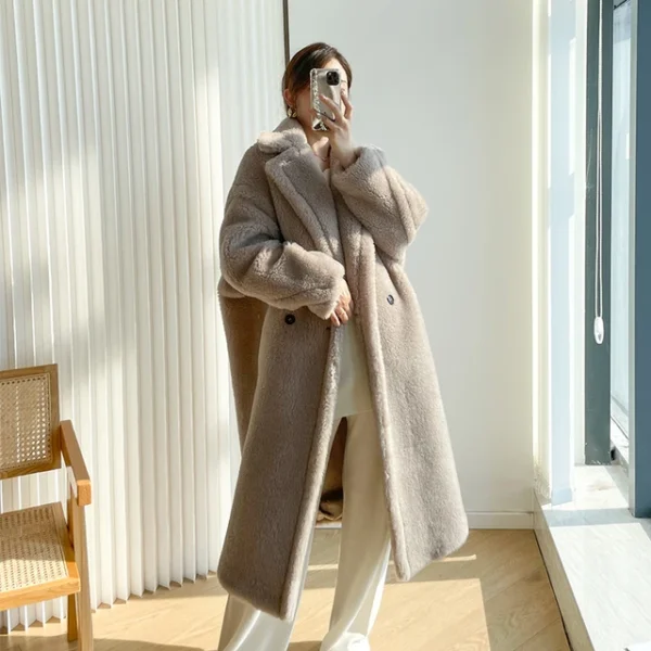 Teddy teddy bear coat women's autumn and winter fur grain camel wool coat  alpaca wool med-long woolcoat：圖片 7