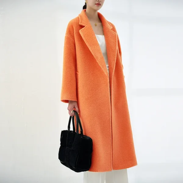 Winter Thickened Warm 100% Alpaca Wool Coat Women Long Milk White Coat 2022 Orange Rashion Camel Casual Classic Lace-up Commuter：圖片 5