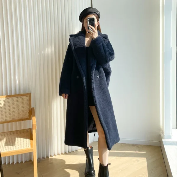 Teddy teddy bear coat women's autumn and winter fur grain camel wool coat  alpaca wool med-long woolcoat：圖片 3