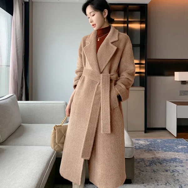 Winter Thickened Warm 100% Alpaca Wool Coat Women Long Milk White Coat 2022 Orange Rashion Camel Casual Classic Lace-up Commuter：圖片 8