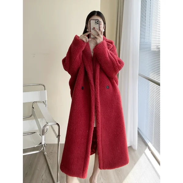 Teddy teddy bear coat women's autumn and winter fur grain camel wool coat  alpaca wool med-long woolcoat：圖片 2