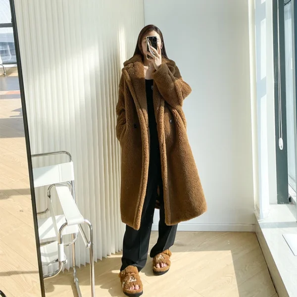 Teddy teddy bear coat women's autumn and winter fur grain camel wool coat  alpaca wool med-long woolcoat：圖片 4
