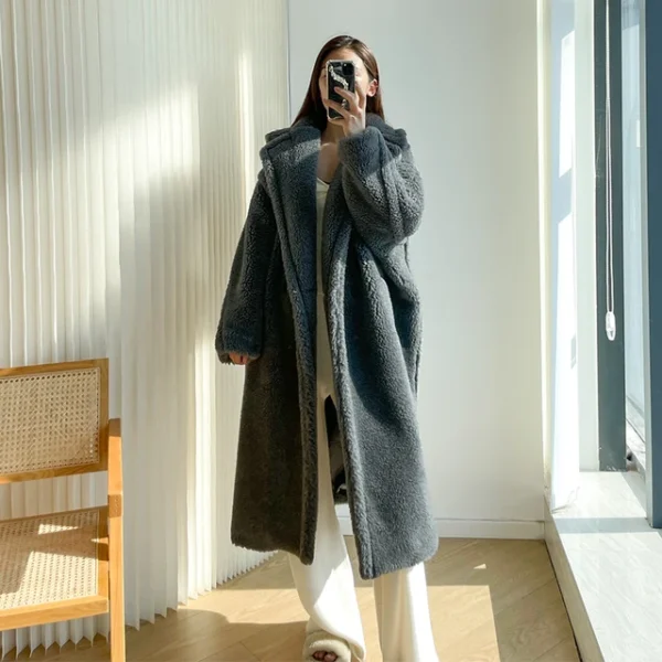 Teddy teddy bear coat women's autumn and winter fur grain camel wool coat  alpaca wool med-long woolcoat：圖片 9