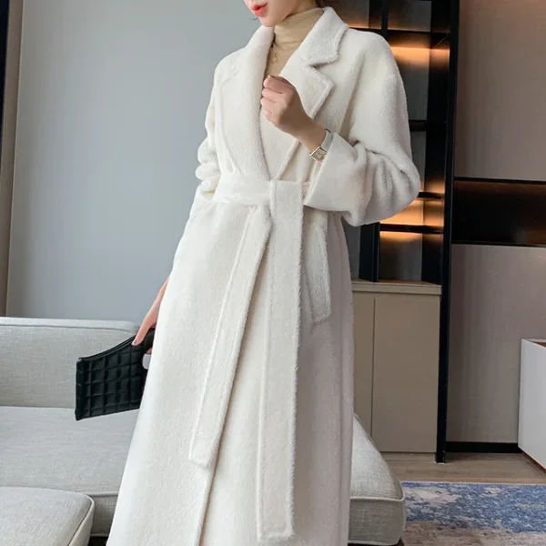 Winter Thickened Warm 100% Alpaca Wool Coat Women Long Milk White Coat 2022 Orange Rashion Camel Casual Classic Lace-up Commuter：圖片 6