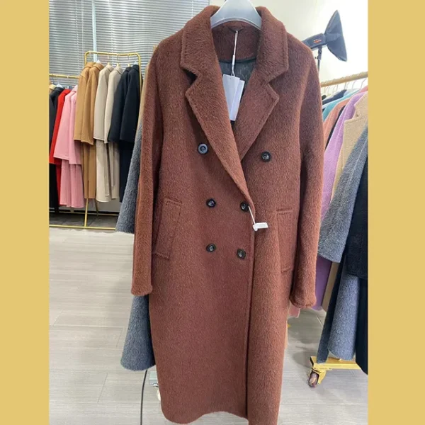 High-end 100% Alpaca Coat Women Camel Mid-Length Wool Jacket Female Winter Thick White Lace-Up Warm Double Breasted Suit Collar：圖片 10