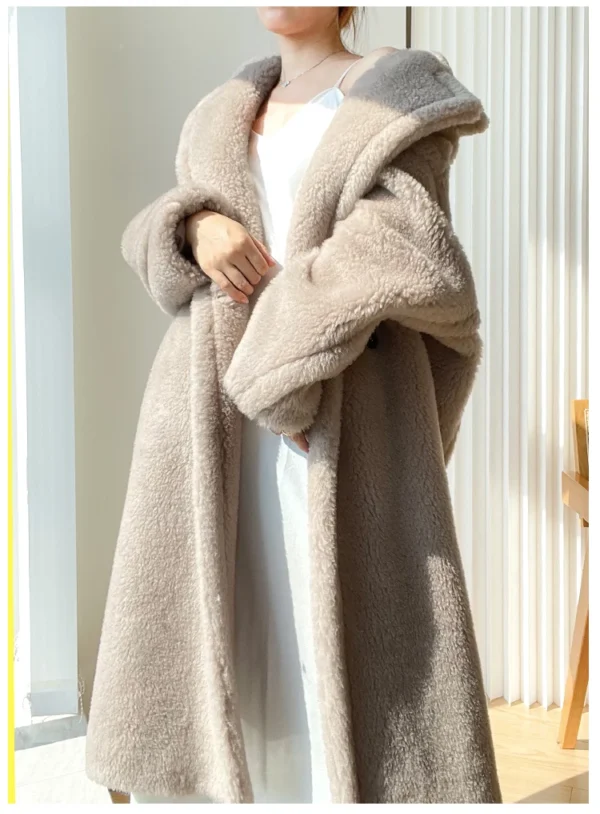 Teddy teddy bear coat women's autumn and winter fur grain camel wool coat  alpaca wool med-long woolcoat：圖片 18