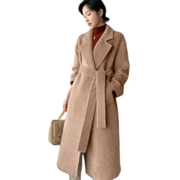 Winter Thickened Warm 100% Alpaca Wool Coat Women Long Milk White Coat 2022 Orange Rashion Camel Casual Classic Lace-up Commuter：圖片 11